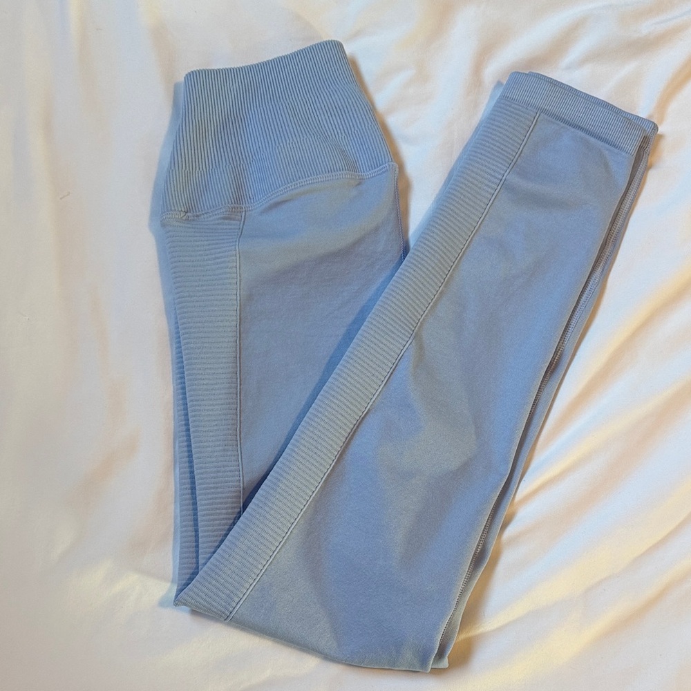 Aerie Offline | Light Blue Ribbed Hi-Rise Seamless 7/8 Leggings